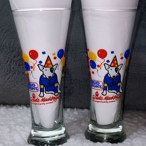 Bud Light Spuds MacKenzie Party Animal Glasses Set of 2 Vintage